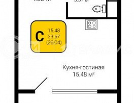 1-комнатная квартира, 26.04 м2