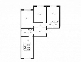 3-комнатная квартира, 86.4 м2
