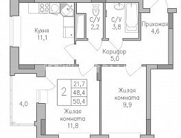 2-комнатная квартира, 50.4 м2