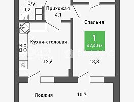1-комнатная квартира, 42.1 м2