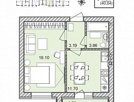 1-комнатная квартира, 40.04 м2