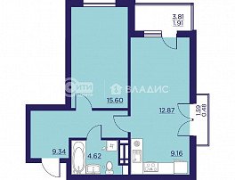 1-комнатная квартира, 53.98 м2