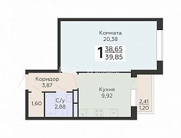 1-комнатная квартира, 39.85 м2