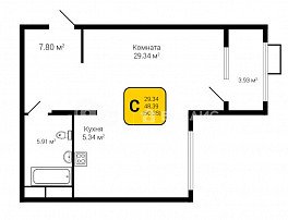 1-комнатная квартира, 50.36 м2