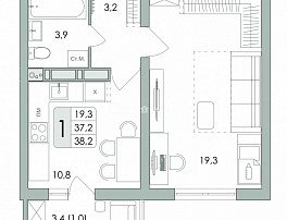 1-комнатная квартира, 38.2 м2