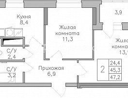 2-комнатная квартира, 47.2 м2
