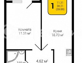 1-комнатная квартира, 39.86 м2