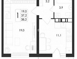 1-комнатная квартира, 38.2 м2