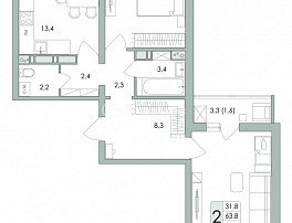 2-комнатная квартира, 65.4 м2