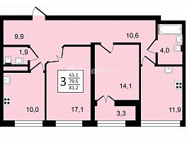 3-комнатная квартира, 81.2 м2