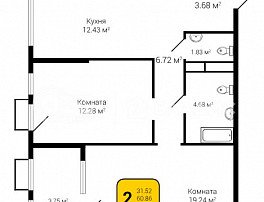 2-комнатная квартира, 62.74 м2