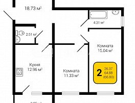 2-комнатная квартира, 66.8 м2