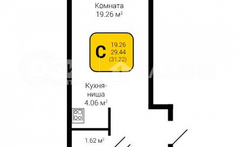 1-комнатная квартира, 31.22 м2, эт. 6, id: 844280, фото 8