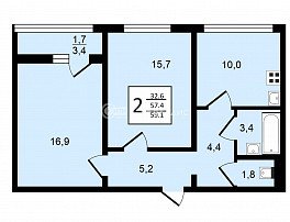 2-комнатная квартира, 59.1 м2