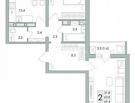 2-комнатная квартира, 65.4 м2