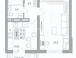 1-комнатная квартира, 38.2 м2