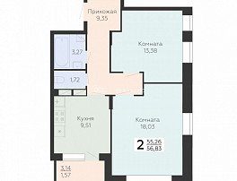 2-комнатная квартира, 56.83 м2