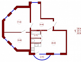 1-комнатная квартира, 83.9 м2