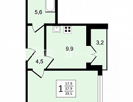 1-комнатная квартира, 39.5 м2