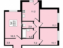 3-комнатная квартира, 70.3 м2