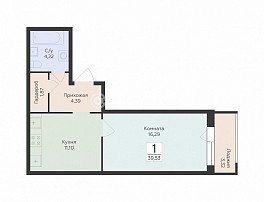 1-комнатная квартира, 39.53 м2