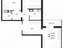 2-комнатная квартира, 65.6 м2
