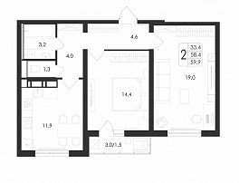 2-комнатная квартира, 59.9 м2