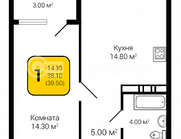 1-комнатная квартира, 39.5 м2