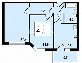 2-комнатная квартира, 59 м2