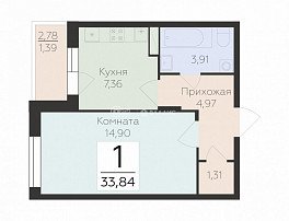 1-комнатная квартира, 33.84 м2