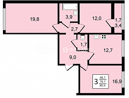 3-комнатная квартира, 80.3 м2