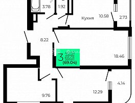 3-комнатная квартира, 69.04 м2
