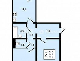 2-комнатная квартира, 65.1 м2