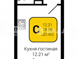 1-комнатная квартира, 20.95 м2