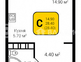 1-комнатная квартира, 28.4 м2