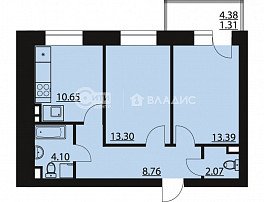 2-комнатная квартира, 53.58 м2