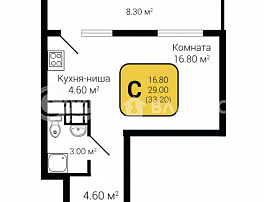 1-комнатная квартира, 33.2 м2