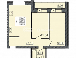 2-комнатная квартира, 59.26 м2