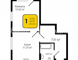 1-комнатная квартира, 35.25 м2