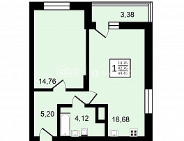 1-комнатная квартира, 44.52 м2