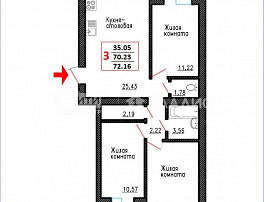 3-комнатная квартира, 74.09 м2