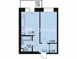 1-комнатная квартира, 37.46 м2