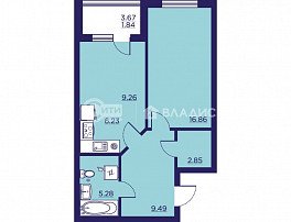 1-комнатная квартира, 50.54 м2