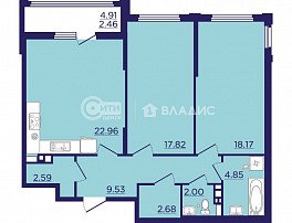 1-комнатная квартира, 41.25 м2