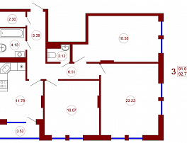 3-комнатная квартира, 92.77 м2