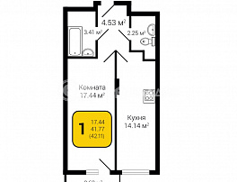 1-комнатная квартира, 42.11 м2