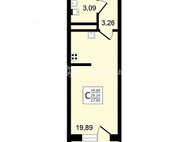 1-комнатная квартира, 27.03 м2