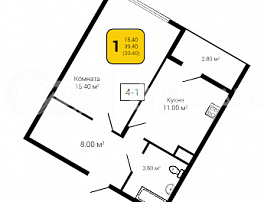 1-комнатная квартира, 39.4 м2