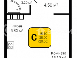 1-комнатная квартира, 28.6 м2