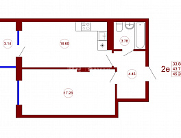 2-комнатная квартира, 45.28 м2